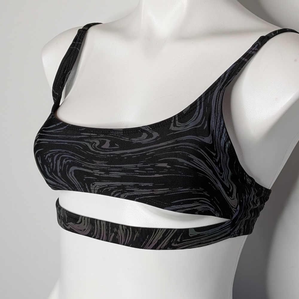 iHeartRaves Black Rainbow Iridescent Oil Slick Cutout Bralette Bra Top M - Picture 2 of 6